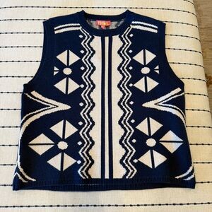 THML Blue and Cream Patterned Knit Vest
